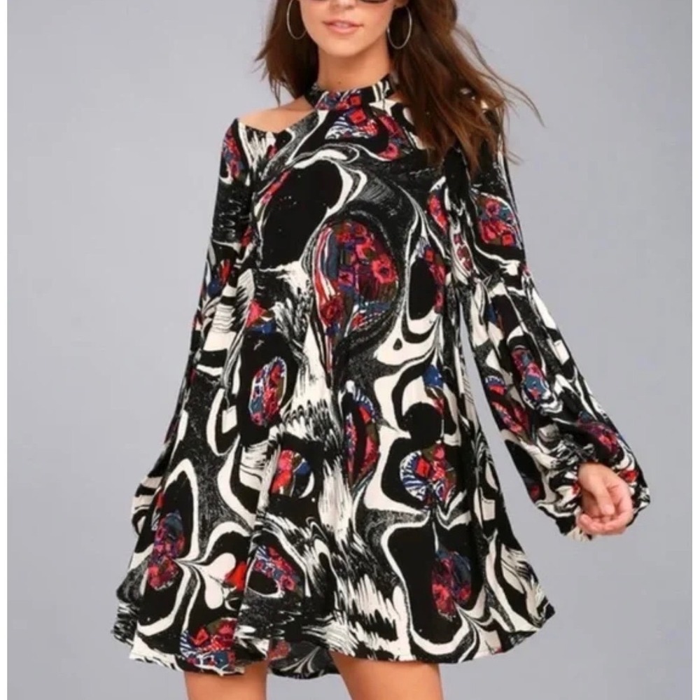 Free People Drift Away Top/Dress High Neck Peekaboo Shoulder Balloon Sleeve Sz S